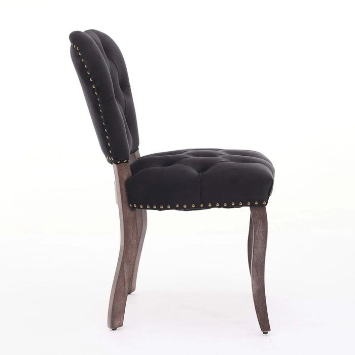 French Vintage Tufted Upholstered Fabric Dining Chair,Set of 2,Black,SW1869BK Default -DTYStore