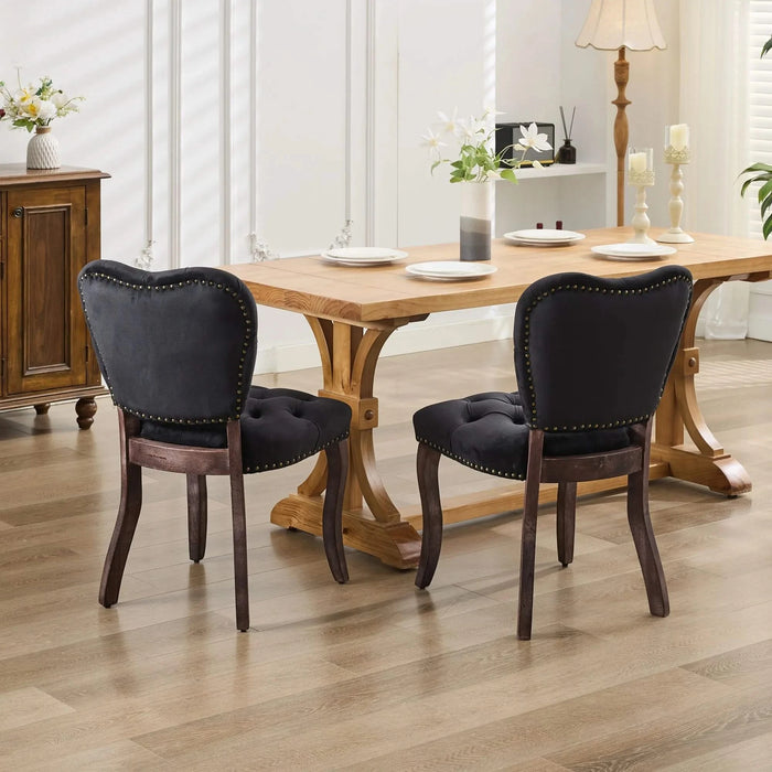 French Vintage Tufted Upholstered Fabric Dining Chair,Set of 2,Black,SW1869BK Default -DTYStore