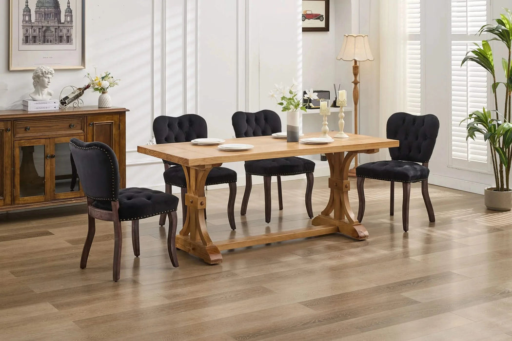 French Vintage Tufted Upholstered Fabric Dining Chair,Set of 2,Black,SW1869BK Default -DTYStore