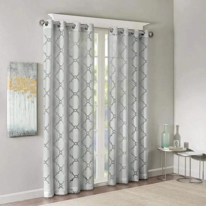 Fretwork Burnout Sheer Curtain Panel(Only 1 Pc Panel) Default -DTYStore