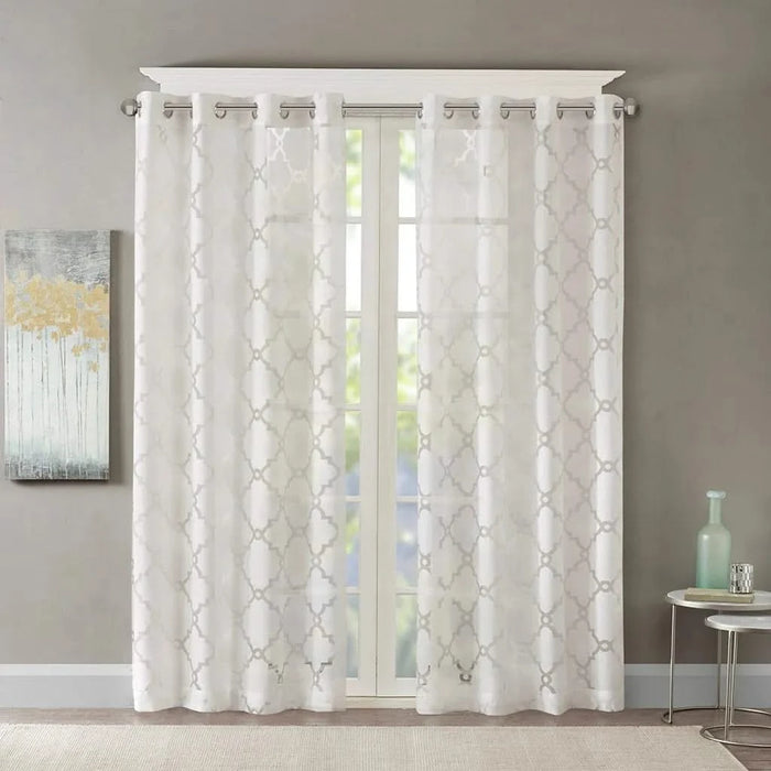 Fretwork Burnout Sheer Curtain Panel(Only 1 Pc Panel) Default -DTYStore