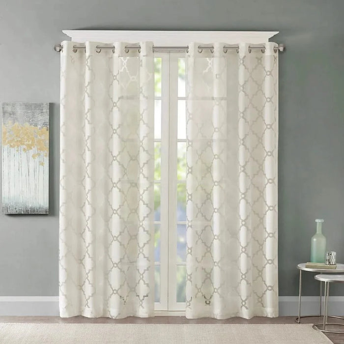 Fretwork Burnout Sheer Curtain Panel Default -DTYStore