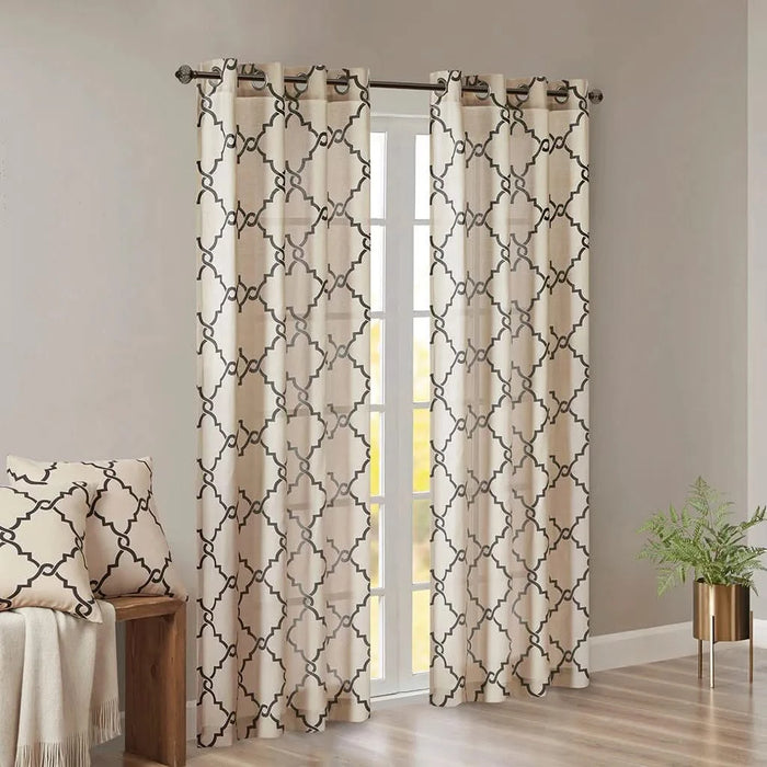 Fretwork Print Grommet Top Window Curtain Panel(Only 1 Pc Panel) Default -DTYStore