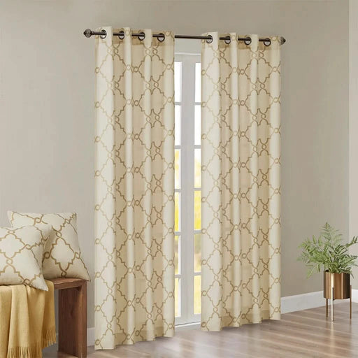 Fretwork Print Grommet Top Window Curtain Panel(Only 1 Pc Panel) Default -DTYStore