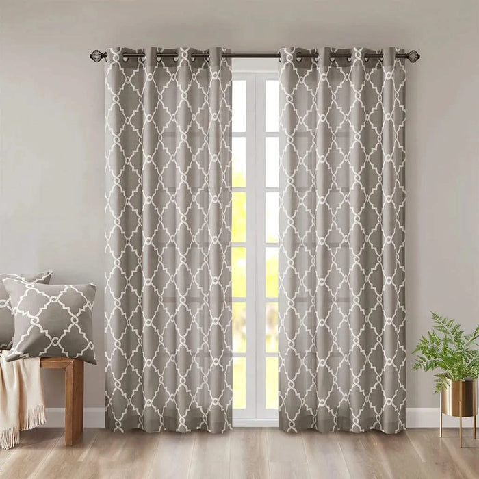 Fretwork Print Grommet Top Window Curtain Panel(Only 1 Pc Panel) Default -DTYStore