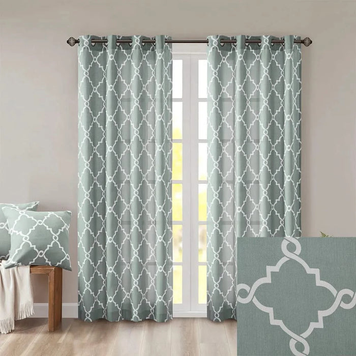 Fretwork Print Grommet Top Window Curtain Panel(Only 1 Pc Panel) Default -DTYStore