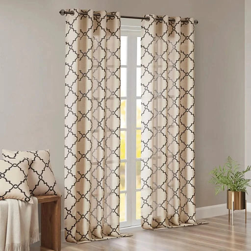 Fretwork Print Grommet Top Window Curtain Panel(Only 1 Pc Panel) Default -DTYStore