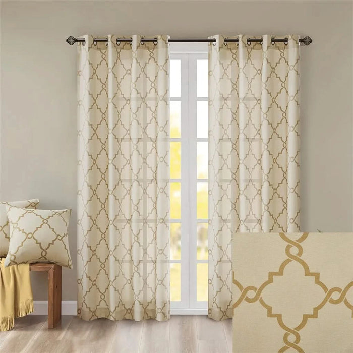 Fretwork Print Grommet Top Window Curtain Panel(Only 1 Pc Panel) Default -DTYStore