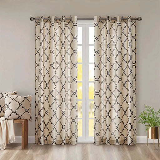 Fretwork Print Grommet Top Window Curtain Panel(Only 1 Pc Panel) Default -DTYStore