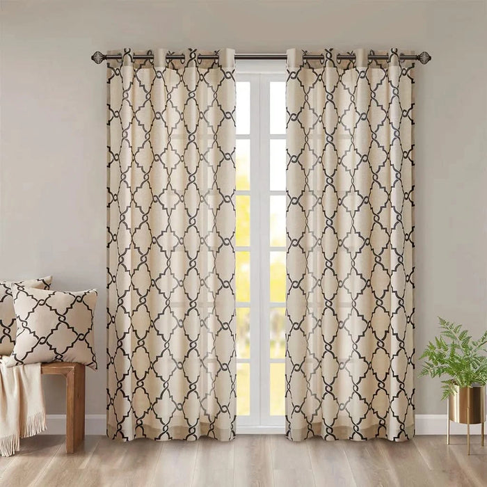 Fretwork Print Grommet Top Window Curtain Panel(Only 1 Pc Panel) Default -DTYStore