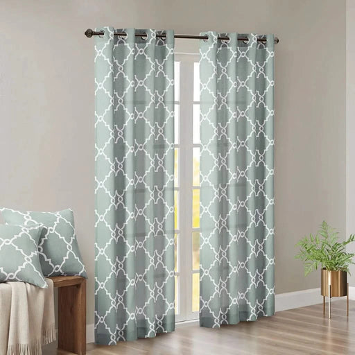Fretwork Print Grommet Top Window Curtain Panel(Only 1 Pc Panel) Default -DTYStore