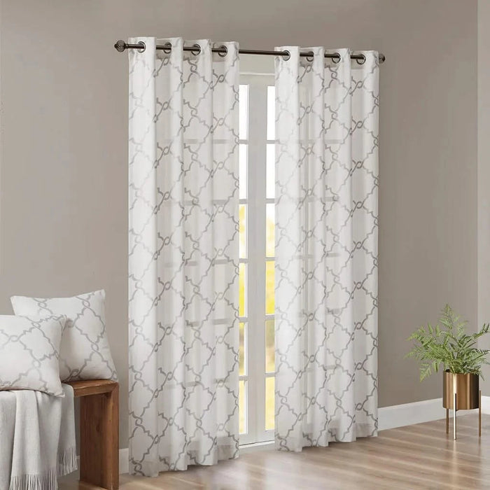 Fretwork Print Grommet Top Window Curtain Panel(Only 1 Pc Panel) Default -DTYStore