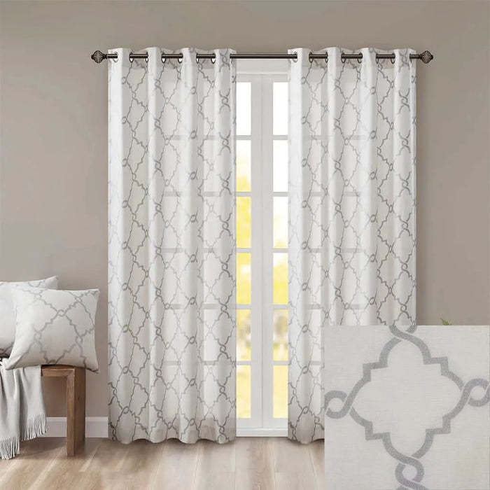 Fretwork Print Grommet Top Window Curtain Panel(Only 1 Pc Panel) Default -DTYStore