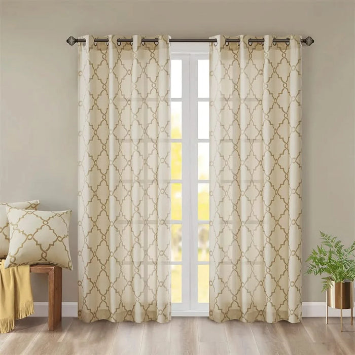 Fretwork Print Grommet Top Window Curtain Panel(Only 1 Pc Panel) Default -DTYStore