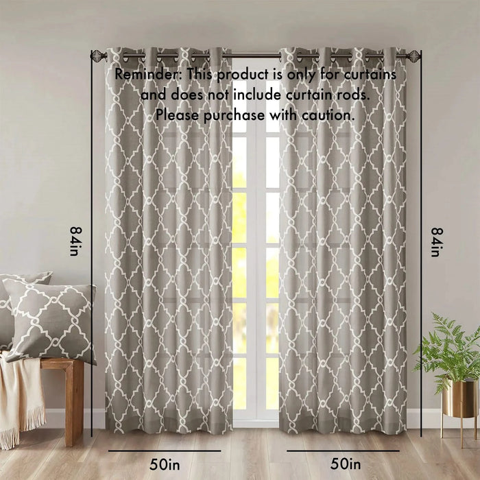 Fretwork Print Grommet Top Window Curtain Panel(Only 1 Pc Panel) Default -DTYStore