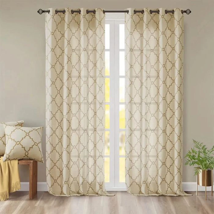 Fretwork Print Grommet Top Window Curtain Panel(Only 1 Pc Panel) Default -DTYStore