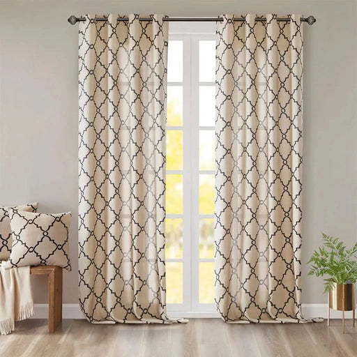 Fretwork Print Grommet Top Window Curtain Panel(Only 1 Pc Panel) Default -DTYStore