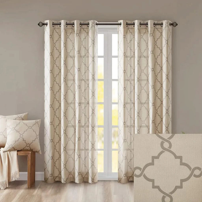 Fretwork Print Grommet Top Window Curtain Panel(Only 1 Pc Panel) Default -DTYStore