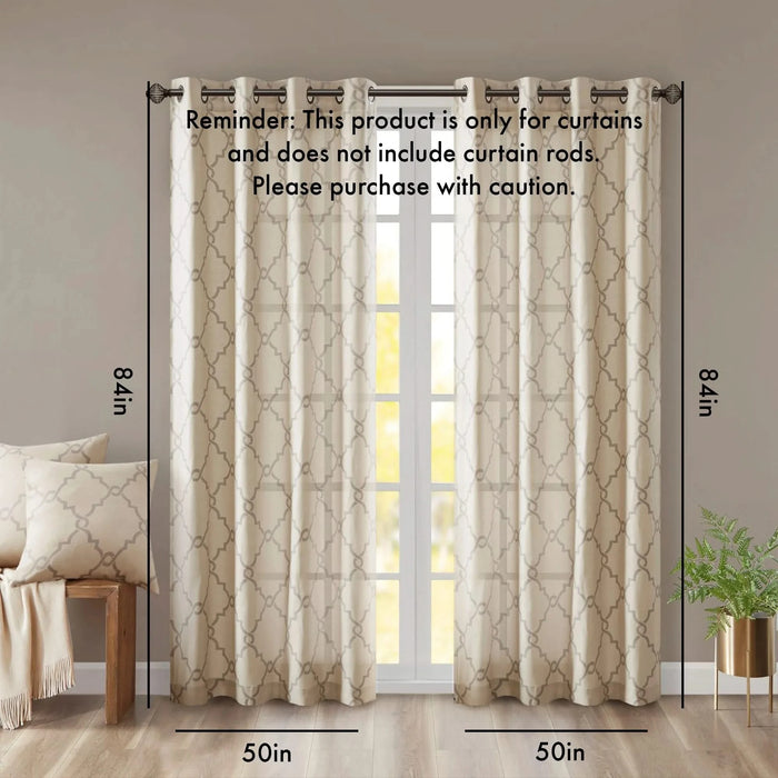 Fretwork Print Grommet Top Window Curtain Panel(Only 1 Pc Panel) Default -DTYStore