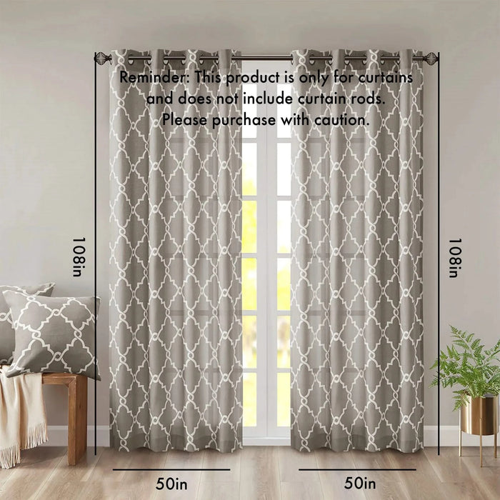 Fretwork Print Grommet Top Window Curtain Panel(Only 1 Pc Panel) Default -DTYStore