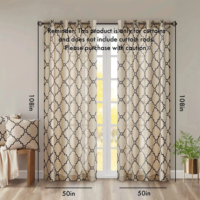 Fretwork Print Grommet Top Window Curtain Panel(Only 1 Pc Panel) Default -DTYStore