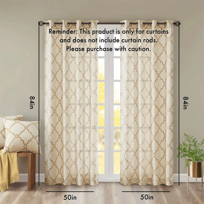 Fretwork Print Grommet Top Window Curtain Panel(Only 1 Pc Panel) Default -DTYStore