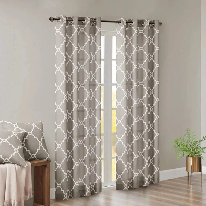 Fretwork Print Grommet Top Window Curtain Panel(Only 1 Pc Panel) Default -DTYStore