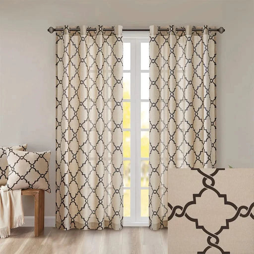 Fretwork Print Grommet Top Window Curtain Panel(Only 1 Pc Panel) Default -DTYStore