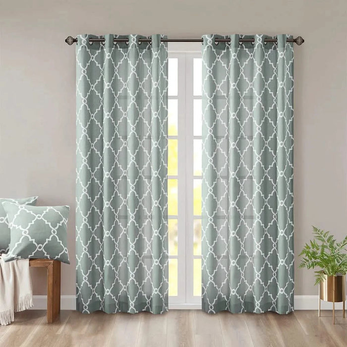 Fretwork Print Grommet Top Window Curtain Panel(Only 1 Pc Panel) Default -DTYStore