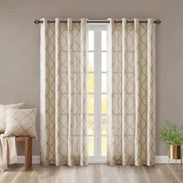 Fretwork Print Grommet Top Window Curtain Panel(Only 1 Pc Panel) Default -DTYStore