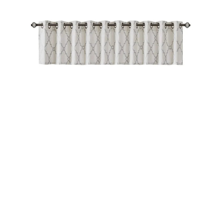 Fretwork Print Grommet Top Window Valance Ivory/Grey 50x18' Default -DTYStore