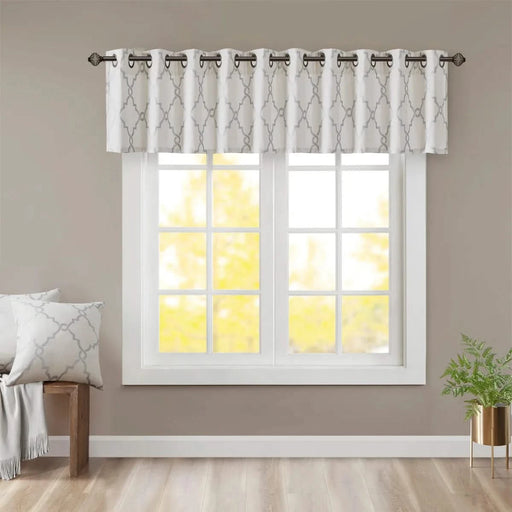 Fretwork Print Grommet Top Window Valance Ivory/Grey 50x18' Default -DTYStore