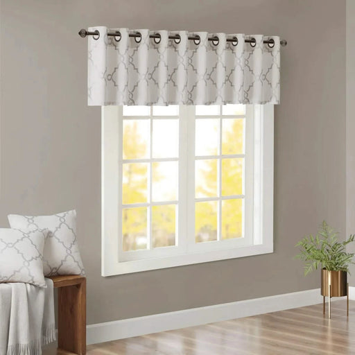 Fretwork Print Grommet Top Window Valance Ivory/Grey 50x18' Default -DTYStore