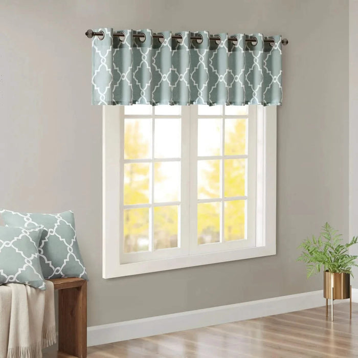 Fretwork Print Grommet Top Window Valance Seafoam/White 50x18' Default -DTYStore