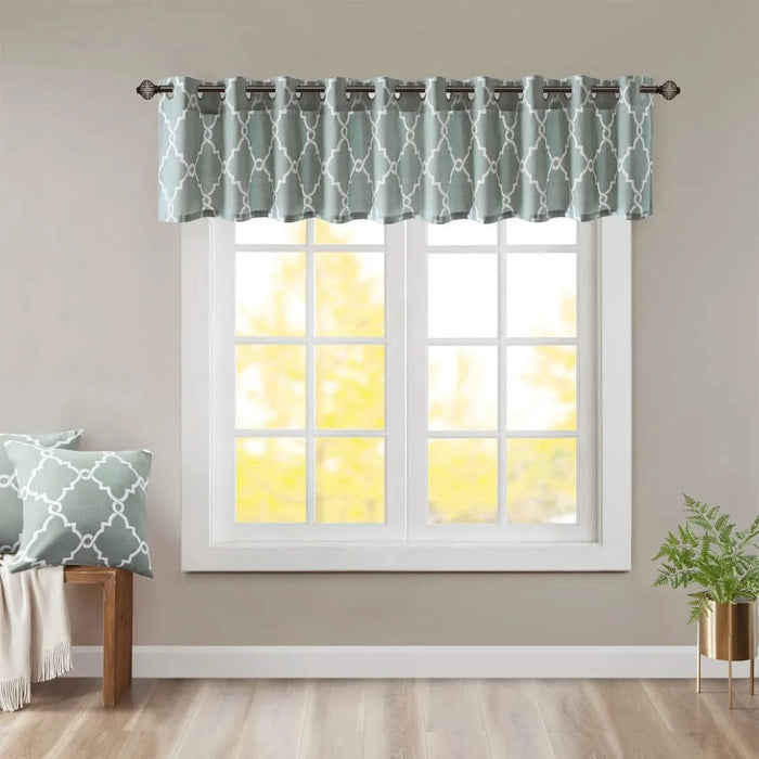 Fretwork Print Grommet Top Window Valance Seafoam/White 50x18' Default -DTYStore