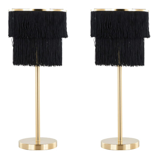 Fringe 25' Contemporary Metal Buffet Lamp in Royal Gold Metal and Black Fringe from Grandview Gallery by LumiSource - Set of 2 Default -DTYStore