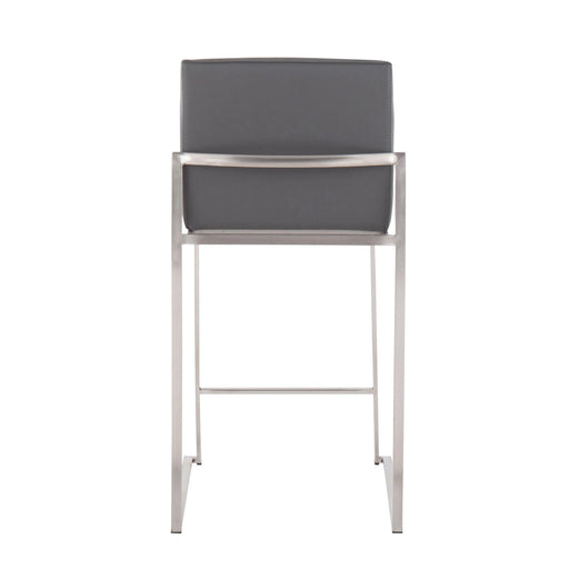 Fuji 26' Contemporary High Back Counter Stool in Stainless Steel and Grey Faux Leather by LumiSource - Set of 3 Default -DTYStore