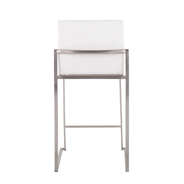 Fuji 26' Contemporary High Back Counter Stool in Stainless Steel and White Velvet by LumiSource - Set of 3 Default -DTYStore