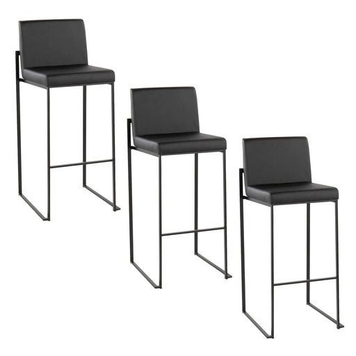 Fuji 30' Contemporary High Back Barstool in Black Steel and Black Faux Leather by LumiSource - Set of 3 Default -DTYStore