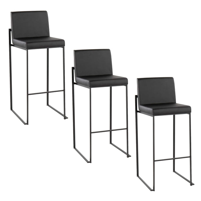 Fuji 30' Contemporary High Back Barstool in Black Steel and Black Faux Leather by LumiSource - Set of 3 Default -DTYStore