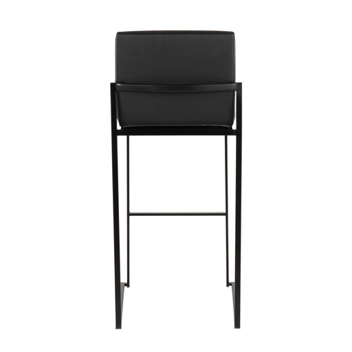 Fuji 30' Contemporary High Back Barstool in Black Steel and Black Faux Leather by LumiSource - Set of 3 Default -DTYStore