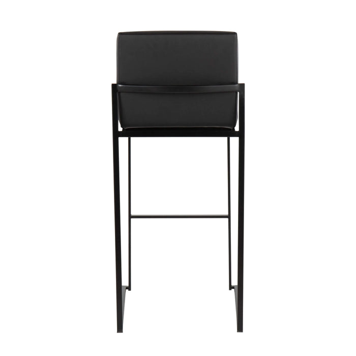 Fuji 30' Contemporary High Back Barstool in Black Steel and Black Faux Leather by LumiSource - Set of 3 Default -DTYStore