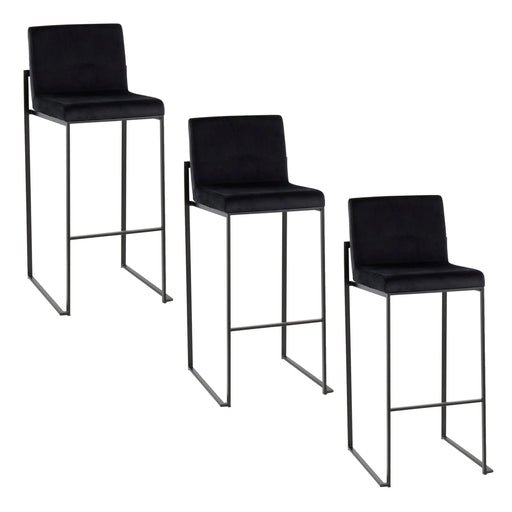 Fuji 30' Contemporary High Back Barstool in Black Steel and Black Velvet by LumiSource - Set of 3 Default -DTYStore