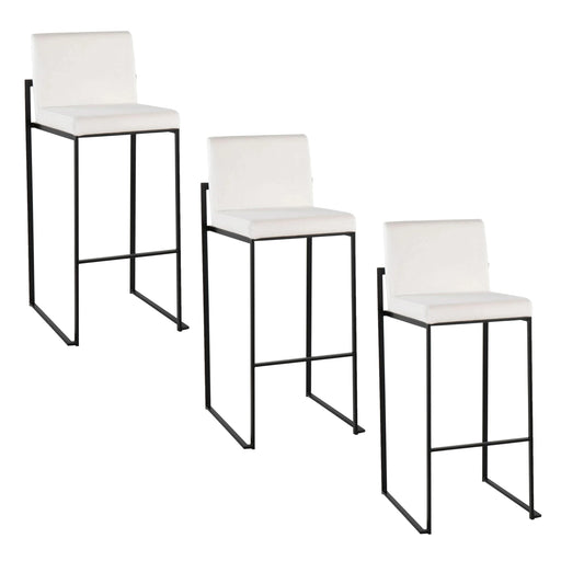 Fuji 30' Contemporary High Back Barstool in Black Steel and White Velvet by LumiSource - Set of 3 Default -DTYStore