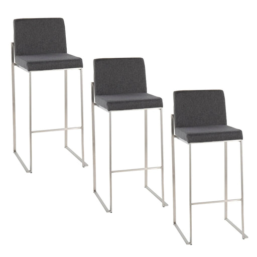 Fuji 30' Contemporary High Back Barstool in Stainless Steel and Charcoal Fabric by LumiSource - Set of 3 Default -DTYStore