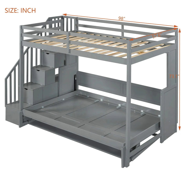 Full Over Full Size Murphy Bed with Hydraulic Lift & Desk Design, Gray Default -DTYStore