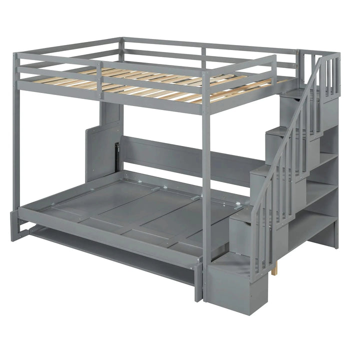 Full Over Full Size Murphy Bed with Hydraulic Lift & Desk Design, Gray Default -DTYStore