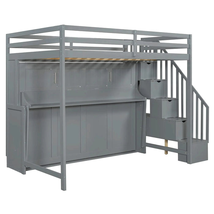 Full Over Full Size Murphy Bed with Hydraulic Lift & Desk Design, Gray Default -DTYStore