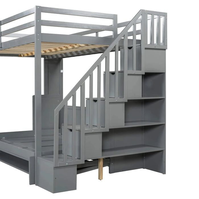 Full Over Full Size Murphy Bed with Hydraulic Lift & Desk Design, Gray Default -DTYStore