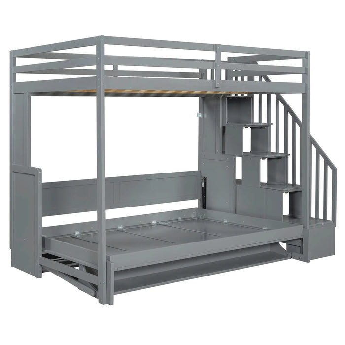 Full Over Full Size Murphy Bed with Hydraulic Lift & Desk Design, Gray Default -DTYStore